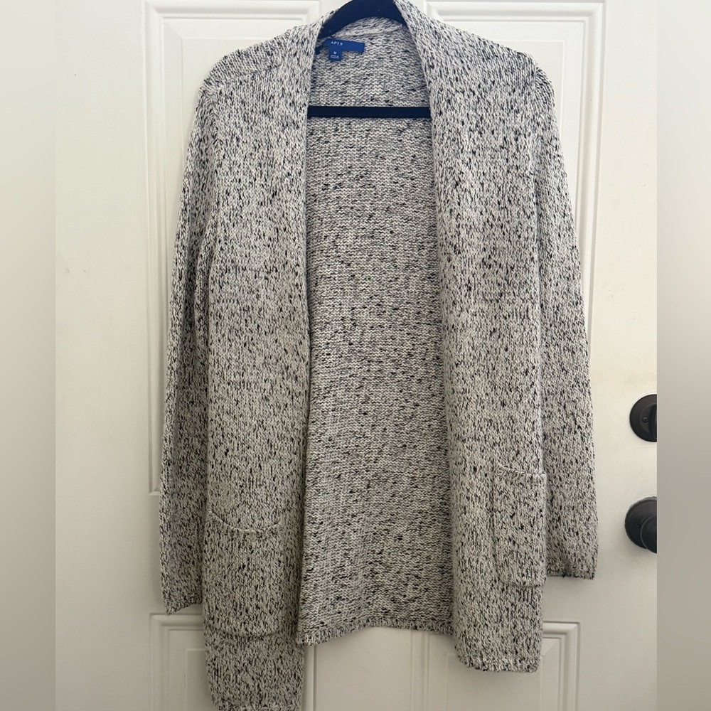 Apt 9 Womens Gray Black Marled Knit Open Front Cardigan Sweater Medium